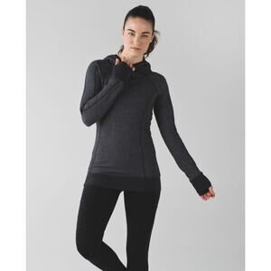 Lululemon Think Fast Hoodie Womens 12 Heathered Herringbone Black